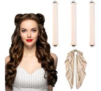 XoeLLe 3 Piezas Rizador de Pelo Sin Calor, Heatless Hair Curlers, Rulos Pelo Nocturnos, DIY Rizos Sin Calor Flexibles con Gancho, Ondas Sin Calor para Rizos Rizados, Cortos o Lisos (Beige)