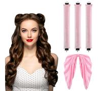 XoeLLe 3 Piezas Rizador de Pelo Sin Calor, Heatless Hair Curlers, Rulos Pelo Nocturnos, DIY Rizos Sin Calor Flexibles con Gancho, Ondas Sin Calor para Rizos Rizados, Cortos o Lisos (Rosa)