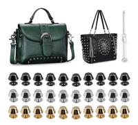 XoeLLe 30 Piezas Remaches de Cuero, Cabeza Plana Remaches, Remaches de Metal, Patas para Bolsos, con Destornillador, para Bolsos, Zapatos Piel, Producción de Bricolaje (Negro, Oro, Plata)