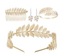 XoeLLe 5 Piezas Bisuteria Mujer, Conjunto Collar y Pendientes, Disfraz Diosa Griega Mujer, Romano Laurel Hojas Corona Tiara Peine del Pelo Brazaletes Brazo Superior Pendientes Oro Boda Partido