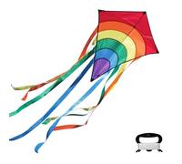 XoeLLe Cometas Arcoíris Gigantes con Cola Larga, Cometa, Fáciles de Volar, Enormes Cometas para Niños y Adultos con Cuerda de Cometa de 80 m, Beach para Juegos Actividades Aire Libre (Arcoiris Rojo)