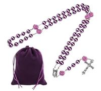 XoeLLe Perlas Rosarios Religiosos, Cruz Jesucristo Joyería Religiosa para Rezo, Rosario Católico Virgen María Imágenes con Bolsa Estampada, Rosario para Hombre Mujer (Púrpura)