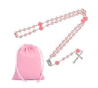 XoeLLe Perlas Rosarios Religiosos, Cruz Jesucristo Joyería Religiosa para Rezo, Rosario Católico Virgen María Imágenes con Bolsa Estampada, Rosario para Hombre Mujer (Rosa)