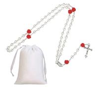 XoeLLe Perlas Rosarios Religiosos, Cruz Jesucristo Joyería Religiosa para Rezo, Rosario Católico Virgen María Imágenes con Bolsa Estampada, Rosario para Hombre Mujer (Blanco)