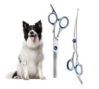 XoeLLe Tijeras para Perros Profesional, 2 Piezas Tijeras para Mascotas de Acero Inoxidable con Puntas Redondas de Seguridad, Tijeras de Entresacado para Mascotas, Tijeras para Gato Perro(Azul)