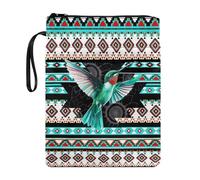 Xoenoiee Aztec Tribe - Funda para libro con estampado geométrico de colibrí con cremallera y bolsillo frontal, fundas para libros de bolsillo, regalo para amantes de los libros, 11.4 x 8.7 pulgadas
