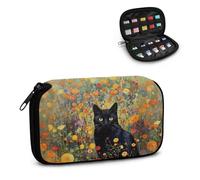 Xoenoiee Black Cat - Estuche para unidad flash USB con estampado floral vintage, organizador portátil para memorias flash