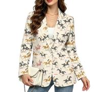 Xoenoiee Blazer casual de negocios para mujer, de manga larga, para el trabajo, oficina, con bolsillos, solapa con muescas, blazer de moda