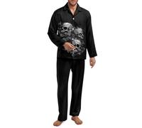 Xoenoiee Conjunto de pijama para hombre con cuello de muescas suave para hombre, manga larga, ropa de dormir de 2 piezas con bolsillos XS-4XL, Calaveras negras, 3XL