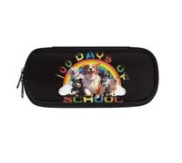 Xoenoiee Estuche de gran capacidad con 4 ranuras para niños, niñas, adolescentes y adultos, estuche grande para la escuela y la oficina, Cute Dogs 100th Days of School Black, Talla única, Organizador