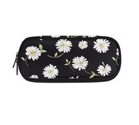 Xoenoiee Estuche grande con cremallera para lápices, para niños, niñas, adolescentes, estudiantes, suministros escolares, bolsa simple para lápices, Margarita blanca y negra, Talla única, Organizador