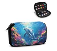 Xoenoiee Estuche organizador para unidad flash USB con diseño de delfín submarino para 10 unidades de pulgar, soporte para memorias USB, estuche de almacenamiento duro, portátil, bolsa de transporte