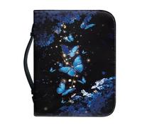 Xoenoiee Funda bíblica con estampado de mariposa azul y flor de cerezo para mujeres y hombres, funda protectora de la iglesia con asa y cremallera, M