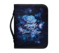 Xoenoiee Funda bíblica con estampado de rosa y mariposa azul con asa y cremallera, llena mi vida con cosas buenas, bolsa de transporte para iglesia, regalo para mujeres y hombres, L