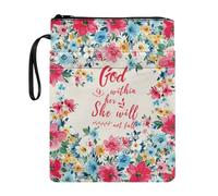 Xoenoiee Funda de libro con estampado floral con cremallera, funda para libro para libro de tapa blanda para estudiantes, profesores, Dios está dentro de ella