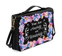 Xoenoiee Funda de piel con estampado floral de mariposa para mujeres y hombres, con texto en inglés "You are Fearfully and Wonderfully", funda de cuero con correa desmontable, 2XL