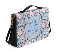 Xoenoiee Funda de piel sintética con estampado de flores coloridas de mariposa para hombres y mujeres, funda de transporte de la Biblia My Grace is Enough con correa desmontable, 2XL