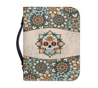 Xoenoiee Funda de transporte con estampado de calavera y mandala bohemio, funda para libros, bolsa de iglesia, protector de la Biblia con asa, regalo para hombres, mujeres, niños y amigos, L