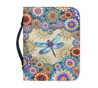 Xoenoiee Funda de transporte para libro de la Biblia con estampado de mandala y libélula, para mujeres y hombres, con asa y cremallera, bolsa de iglesia como regalo, L