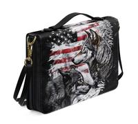 Xoenoiee Funda para la Biblia para mujeres y hombres, funda para libro de la iglesia, bolsa de cuero para llevar libro de la Biblia con correa desmontable, Bandera estadounidense de lobos, XXL
