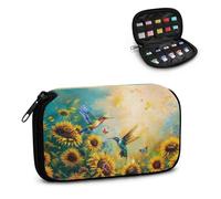 Xoenoiee Funda para unidad flash USB con diseño de mariposa, colibrí y girasol, organizador portátil para memorias flash