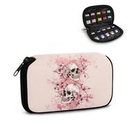 Xoenoiee Funda para unidad flash USB con estampado floral rosa de calavera, organizador portátil para memorias flash