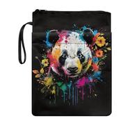 Xoenoiee Funda protectora de libros con estampado de panda colorido para amantes de los libros, 11.4 x 8.7 pulgadas, impermeable, con cremallera, bolsillo frontal y cuerda portátil