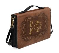Xoenoiee Fundas para Biblia de piel sintética con estampado de cruz para mujeres y hombres, Él llena mi vida con cosas buenas, correa desmontable, soporte de transporte de la Biblia con bolsillos,