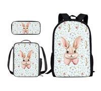 Xoenoiee Juego de 3 mochilas de regreso a clases, lonchera térmica, bolsa para lápices para niños y niñas, Conejo y floral, Talla única