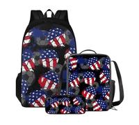 Xoenoiee Juego de 3 mochilas para adolescentes y estudiantes, gran capacidad, bolsa térmica para almuerzo, bolsa para lápices, 3 en 1 para niños y niñas, Bandera de fútbol con forma de EE. UU
