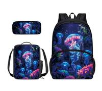 Xoenoiee Juego de mochila con mochila de 17 pulgadas, bolsa de almuerzo y estuche para lápices, juegos de mochila escolar para niños y niñas, estudiantes para la escuela, Medusa submarina