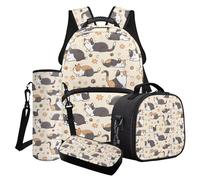 Xoenoiee Juego de mochila escolar 4 en 1 con diseño de gatos para adolescentes y niñas y niños, con fiambrera, estuche para lápices, soporte para botella de agua, Cats and Paws