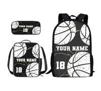 Xoenoiee Juego de mochila personalizada de 3 piezas + bolsa de almuerzo + estuche para lápices para niños y niñas, diseña tu nombre y número, mármol de baloncesto, Talla única