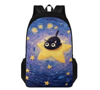Xoenoiee Mochila escolar para niños y niñas, 43 cm, doble compartimento, bolsa grande para laptop, bolsa escolar con 2 compartimentos, Cat Stars Galaxy, One Size