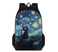 Xoenoiee Mochila escolar para niños y niñas, 43 cm, doble compartimento, bolsa grande para laptop, bolsa escolar con 2 compartimentos, Black Cat Starry Night, One Size