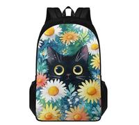 Xoenoiee Mochila escolar para niños y niñas, 43 cm, doble compartimento, bolsa grande para laptop, bolsa escolar con 2 compartimentos, Black Cat Vintage Daisy, One Size