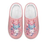 Xoenoiee Pantuflas mullidas para mujer, pantuflas de casa para hombre, cómodas, para interiores, exteriores, plataforma antideslizante, pantuflas cálidas, Lindo Axolotls Rosa, 42/43 EU