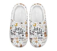 Xoenoiee Pantuflas mullidas para mujer, pantuflas de casa para hombre, cómodas, para interiores, exteriores, plataforma antideslizante, pantuflas cálidas, Cute Dogs Just a Girl Who Loves Dogs, 42/43