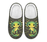 Xoenoiee Pantuflas para mujeres y hombres, pantuflas de casa antideslizantes para interiores y exteriores, Geometría matemática de ajolote verde, 38/41 EU