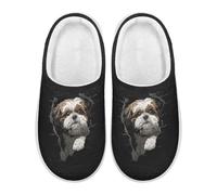Xoenoiee Pantuflas para mujeres y hombres, pantuflas de casa antideslizantes para interiores y exteriores, Shih Tzu Negro, 36/39 EU