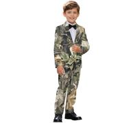Xoenoiee Trajes de vestir formales para niños, conjunto de 2 piezas de ropa de vestir ajustada para niños, ropa de vestir de esmoquin de boda, Camuflaje bosque, 11-12 años