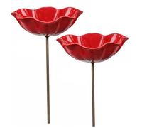 Xoeryoy 2PCS Baño De Colibrí, Estaca De Jardín De Flores Rojas Tazón De Baño para Pájaros - Estación De Riego De Abejas para Exteriores, Pájaro Pequeño para Pájaros Y Mariposas De Patio Trasero