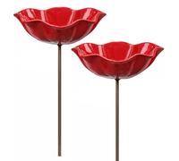 Xoeryoy 2PCS Baño De Colibrí, Estaca De Jardín De Flores Rojas Tazón De Baño para Pájaros - Estación De Riego De Abejas para Exteriores, Pájaro Pequeño para Pájaros Y Mariposas De Patio Trasero