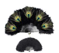 Xoeryoy Abanico de pavo real con plumas vintage de los años 20, abanicos de mano para mujer, plegables para bailar, accesorios fotográficos, fiesta de disfraces