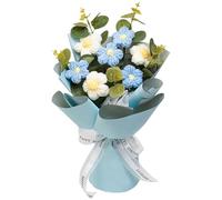 Xoeryoy Crochet Flowers Blue Knitted Flowers Bouquet 9x13 Crochet Bouquet Eternal Blessing Artificial Flower Home Decor for Mother Father Teacher