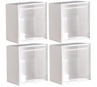 Xoeryoy Dispensador de hisopos de algodón, 4 unidades, 3.4 x 1.8 pulgadas, soporte Qtip montado en la pared con tapa abatible, instalación sin perforaciones, soporte para bolas de algodón