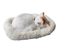 Xoeryoy Gato Realista, Gato de Juguete para Dormir y Respirar con tapete, Animales Peludos Peludos acompañados para niños, Adultos Regalos, Blanco+Amarillo