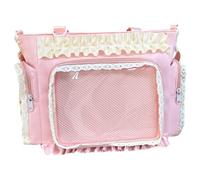 Xoeryoy Ita Bag Kawaii Lace Ruffle Nylon Pin Bag con pantalla transparente lateral y frontal correas ajustables Y2k lindo bolso para niñas