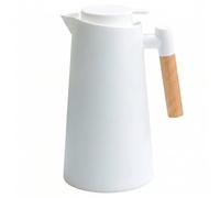 Xoeryoy Jarra Térmica De Café, Jarra De Café Aislada De 1L con Mango De Madera Aislada A Prueba De Fugas De Un Toque para El Hogar/Oficina/Dormitorio, Blanco