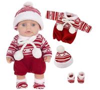 Xoeryoy Mini Baby Dolls 10 Lindas Mini muñecas navideñas con articulaciones móviles Bebé recién Nacido Realista Muñeca de pie de Cuerpo Completo de Vinilo Suave con Ropa para niños, Rojo